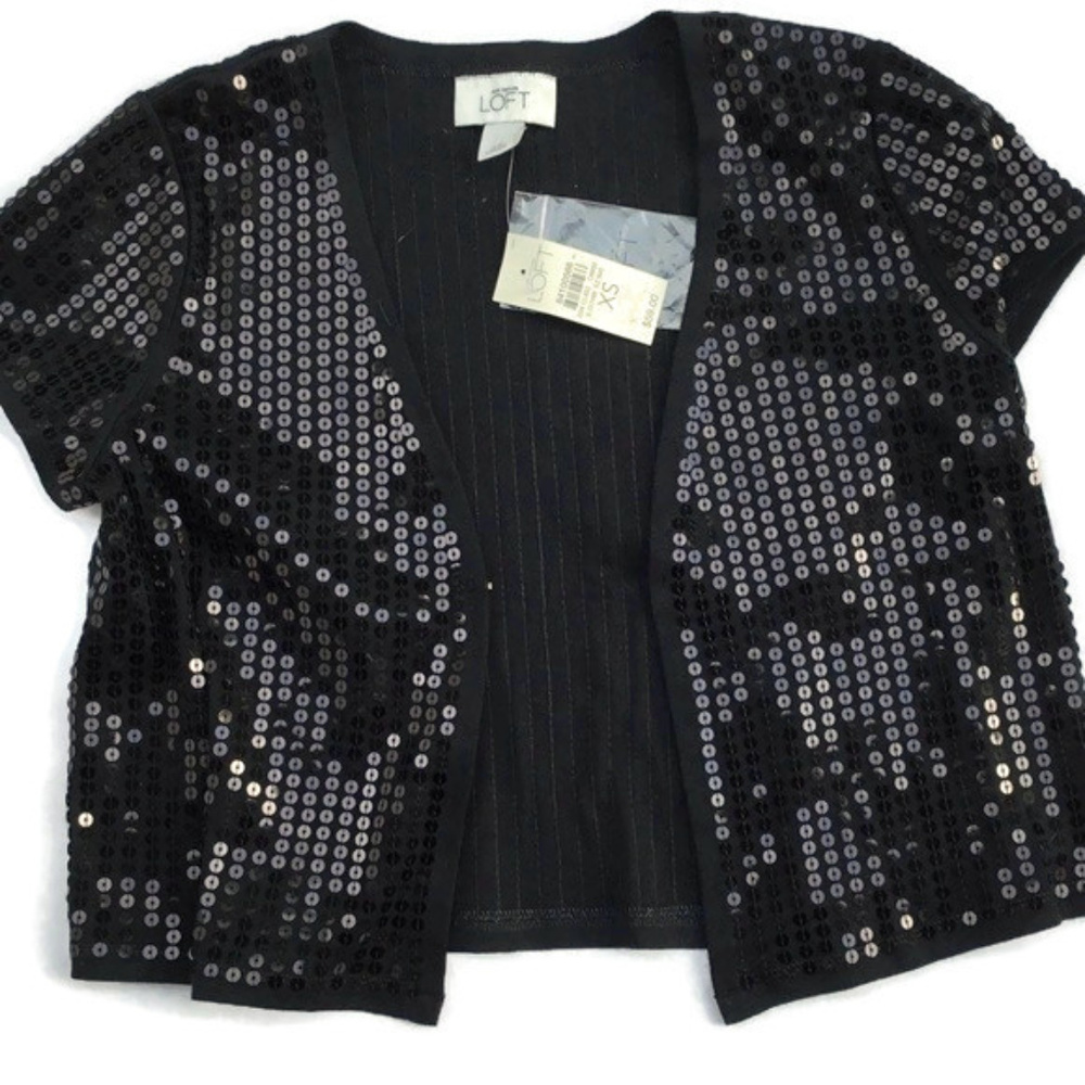 New Loft Black Sequin Cardigan Shrug XS